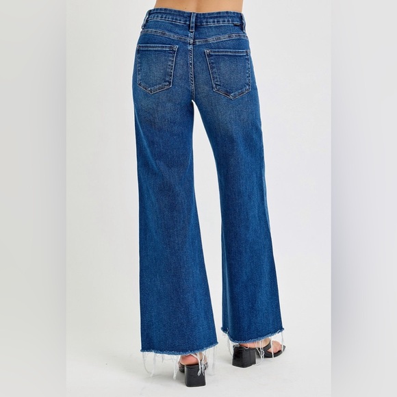 Tummy Control High Rise Dark Wash Wide Leg Jeans - Risen - Picture 3 of 6